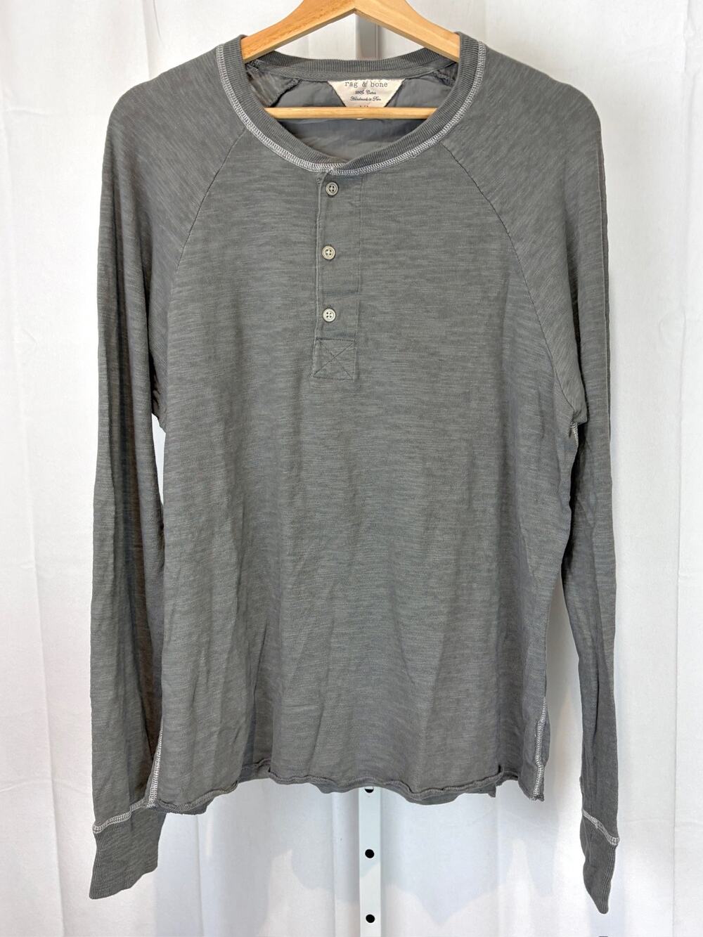 RAG & BONE Slub Cotton Henley Long Sleeve Tee Top Gray Size XL
